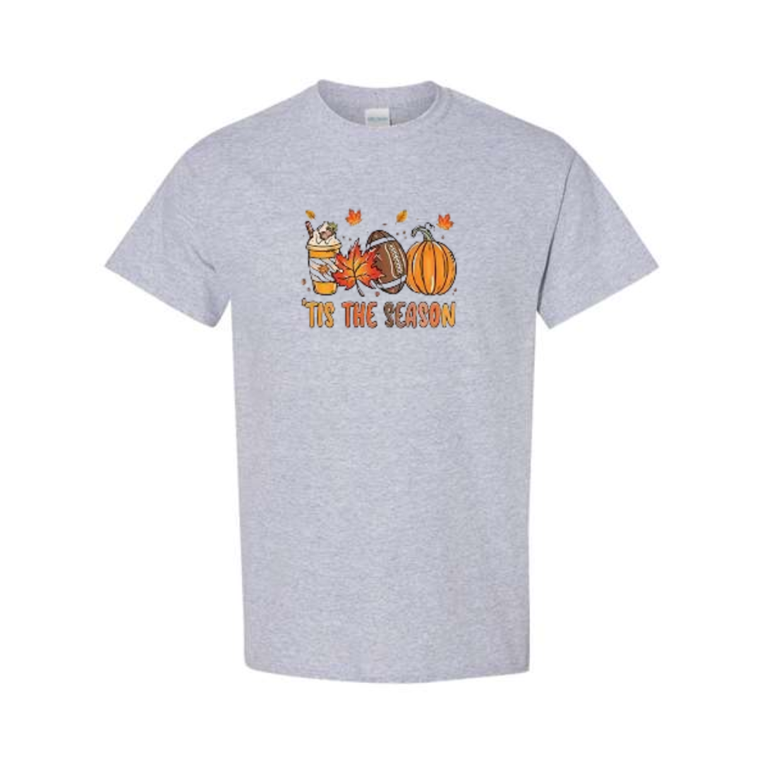 Tis The Season design on grey short sleeve tee