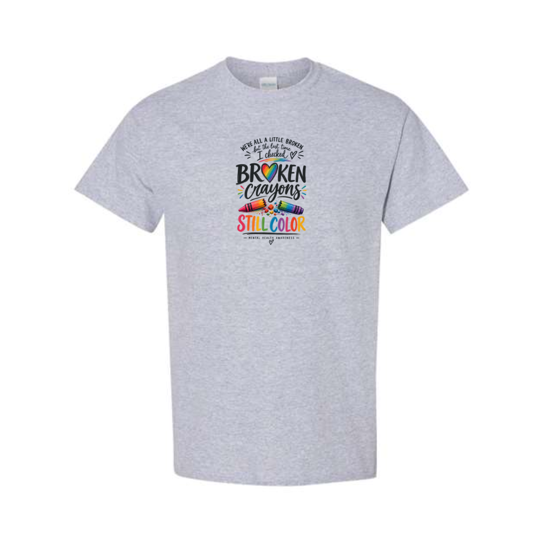 Broken Crayons Still Color design on grey short sleeve tee