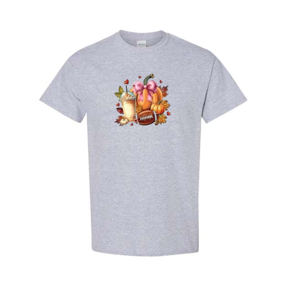 Fall Football design on grey short sleeve tee