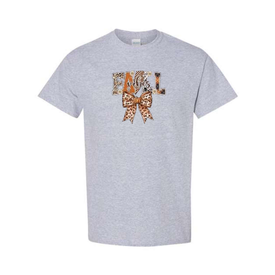 Fall Vibes Bow design on grey short sleeve tee