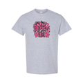 In October We Wear Pink — Leopard & Plaid design on grey short sleeve tee