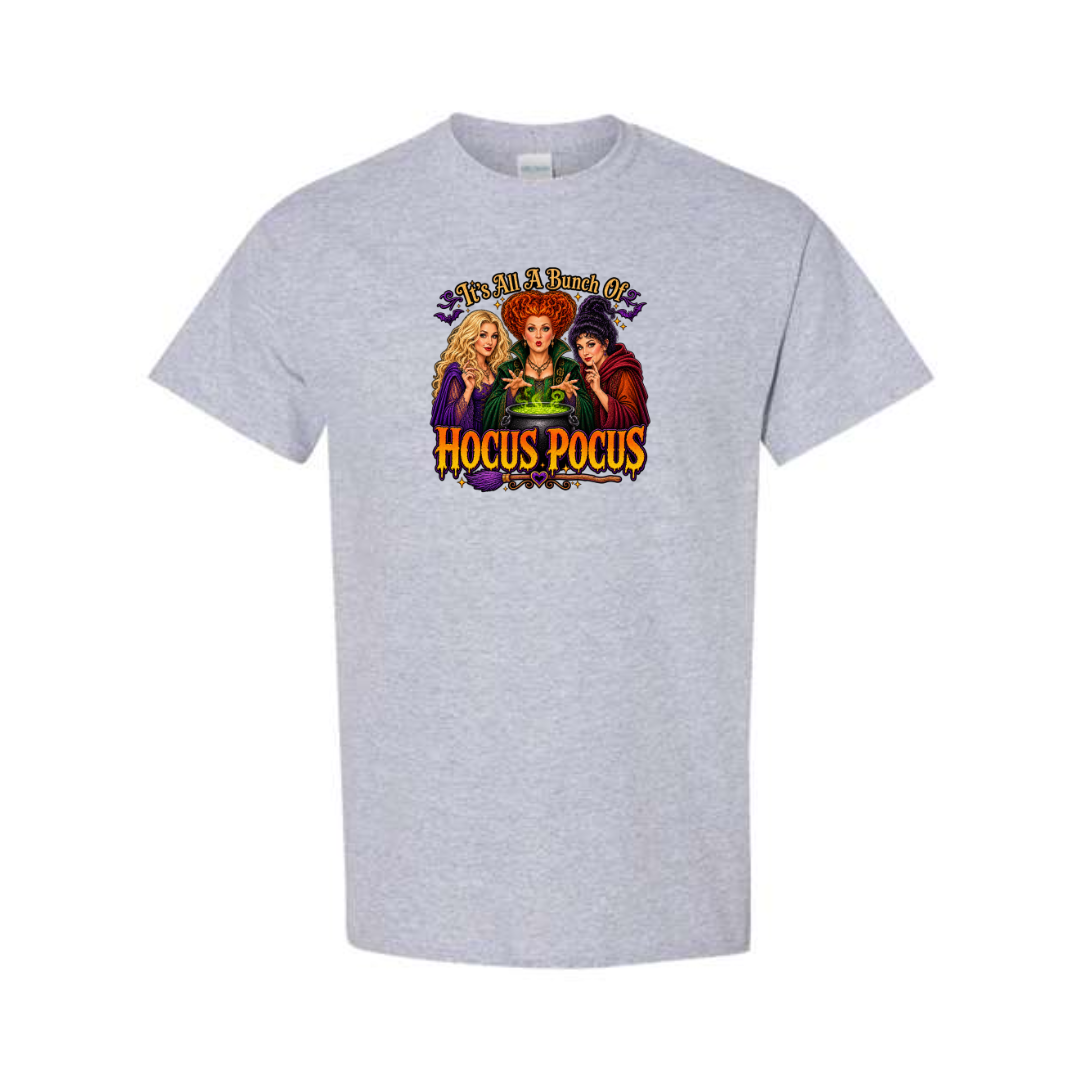 It's All A Bunch Of Hocus Pocus design on grey short sleeve tee