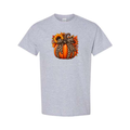 Leopard Pumpkin With Bow design on grey short sleeve tee