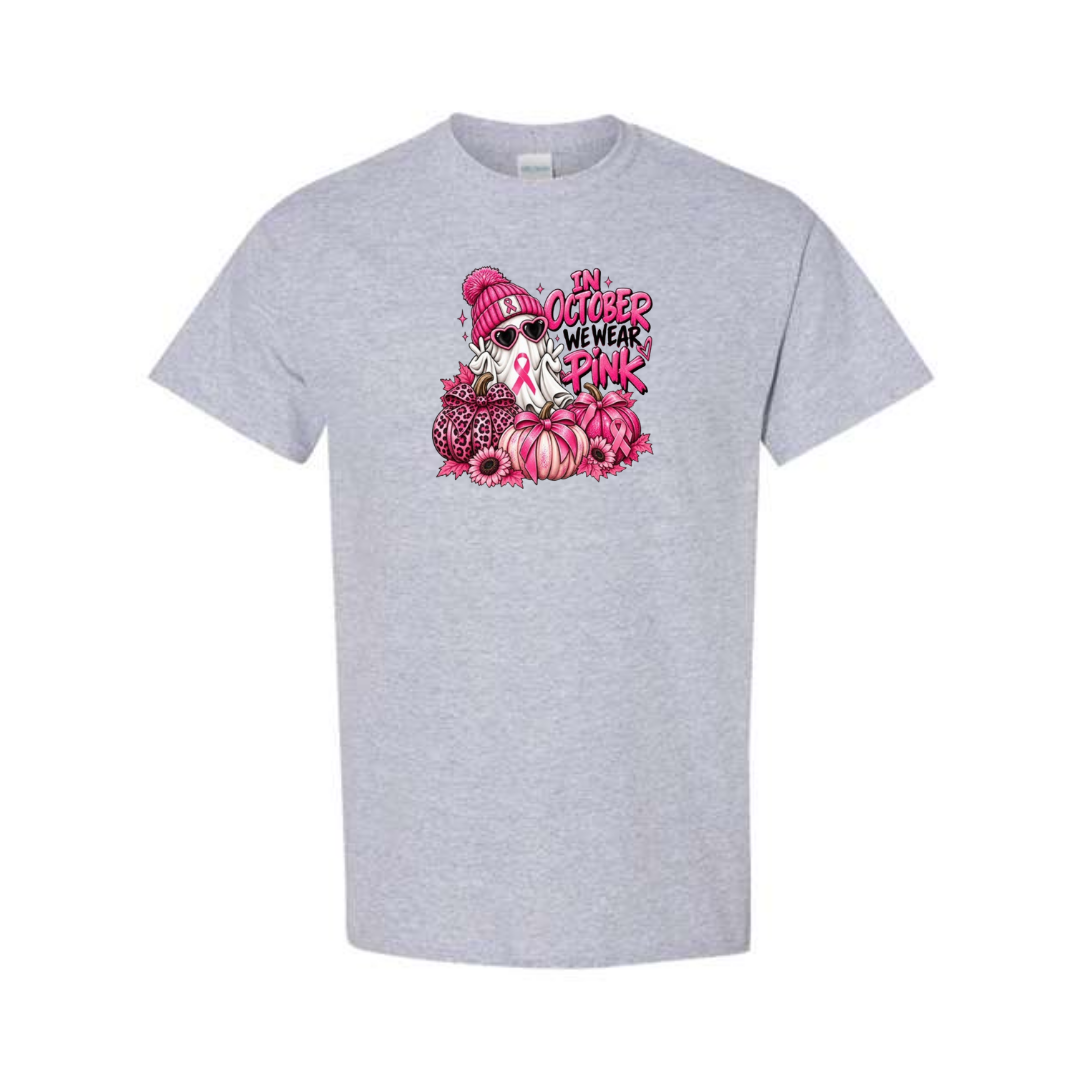 In October We Wear Pink — Ghost design on grey short sleeve tee