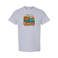 Hello Pumpkin Truck design on grey short sleeve tee