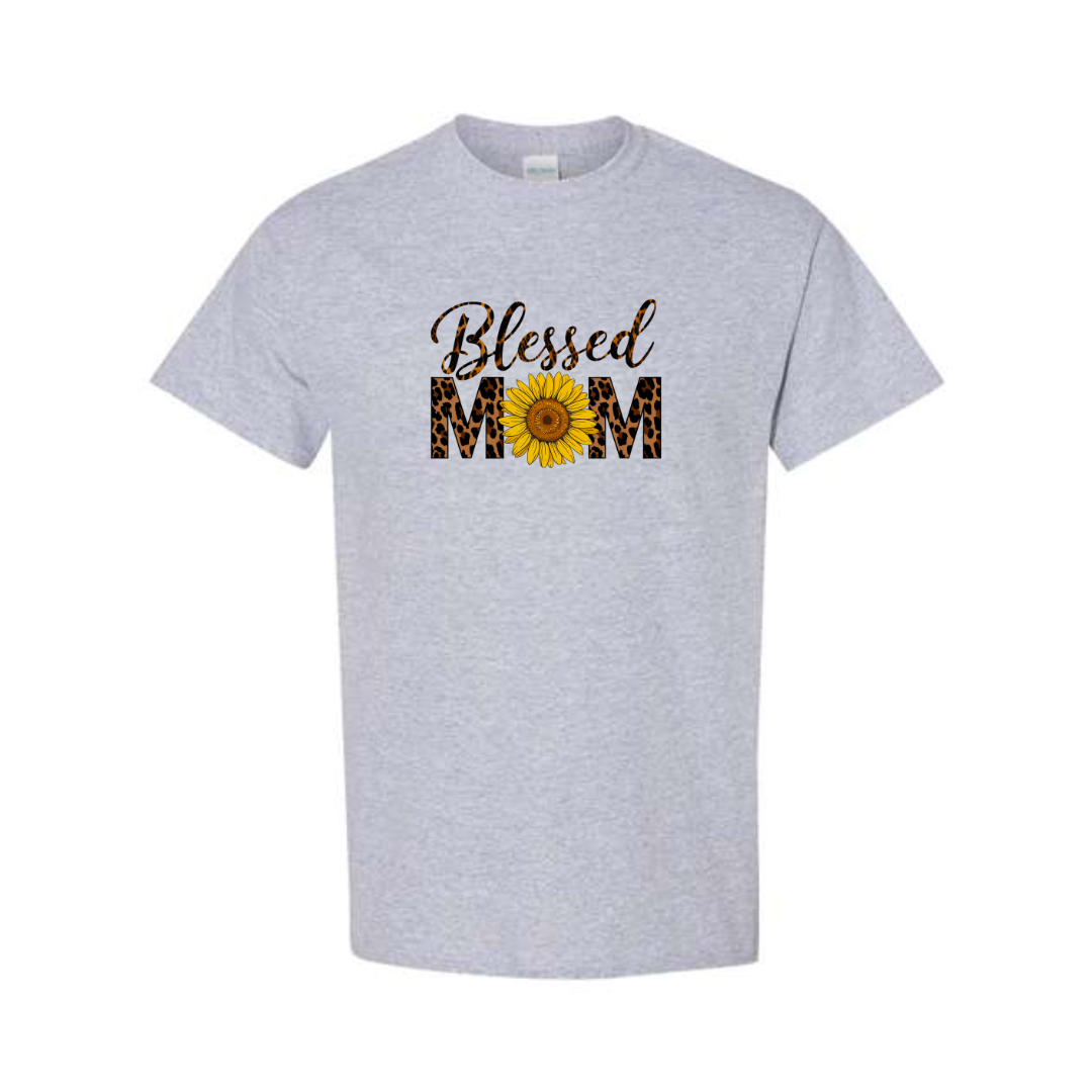 Blessed Mom design on grey short sleeve tee