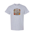 Fall For Jesus He Never Leaves — Autumn Leaves design on grey short sleeve tee
