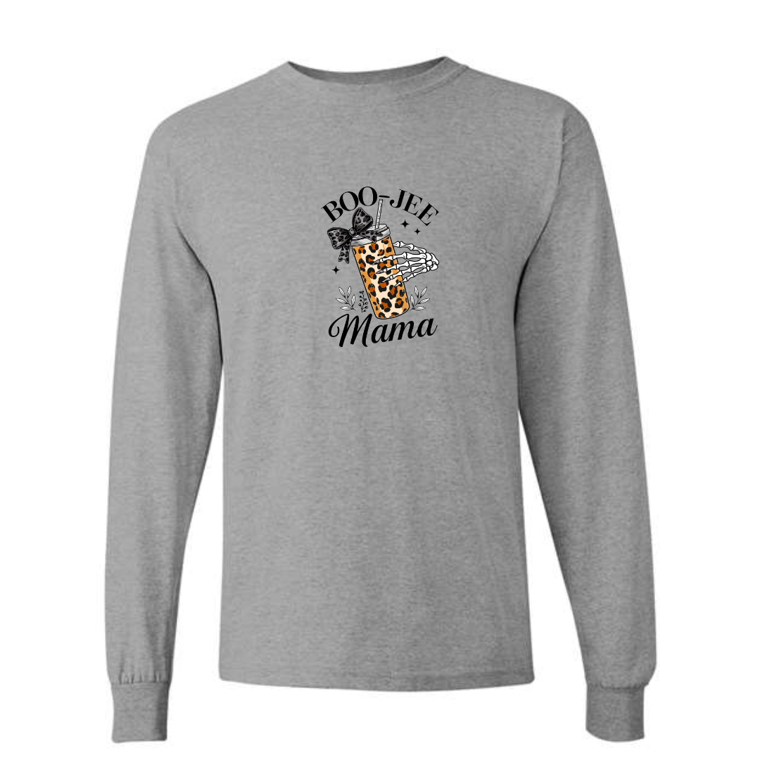 Boo-Jee Mama design on grey long sleeve tee