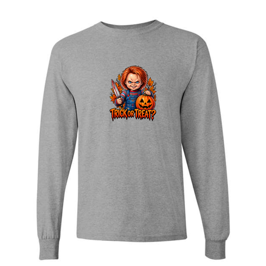 Trick Or Treat design on grey long sleeve tee