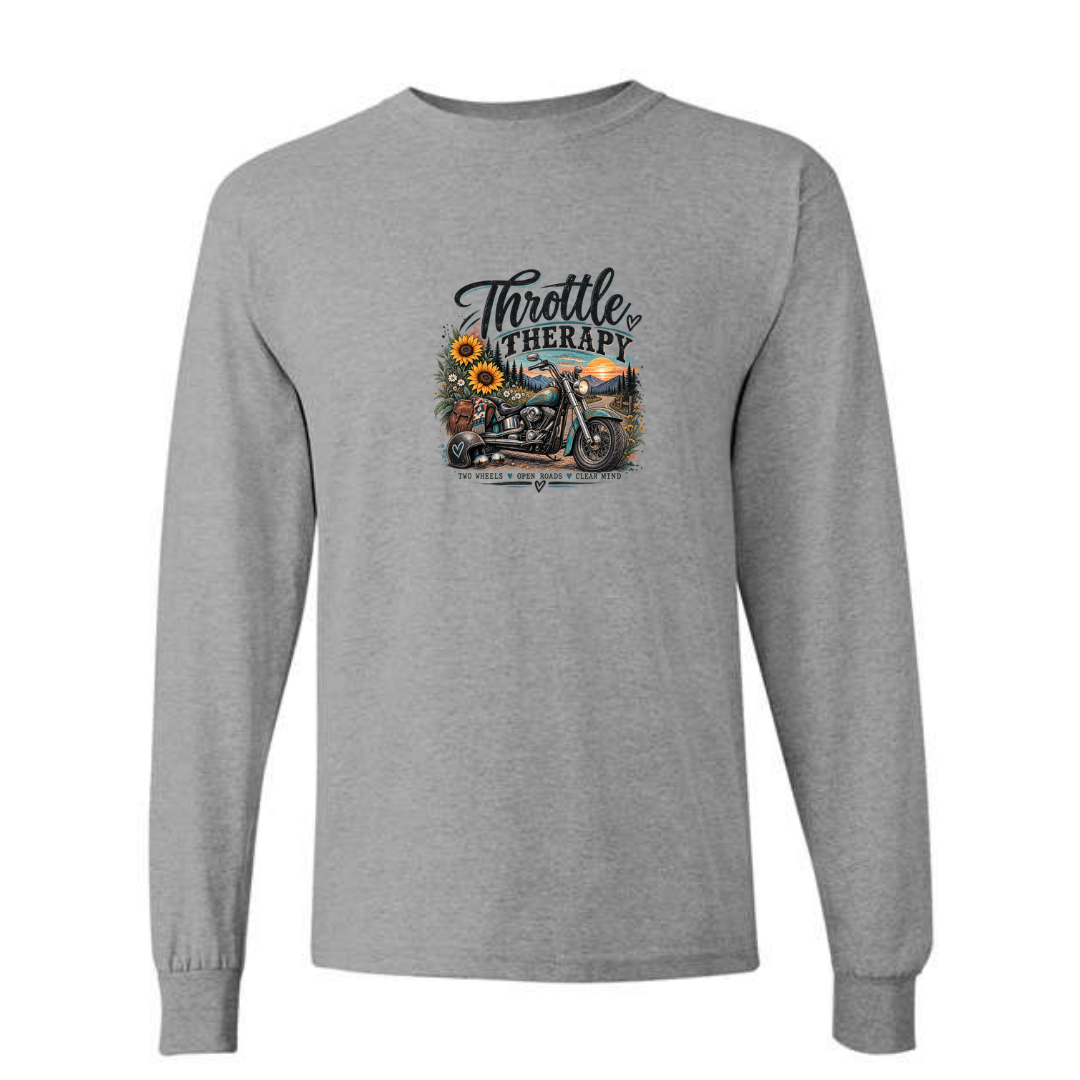 Throttle Therapy design on grey long sleeve tee