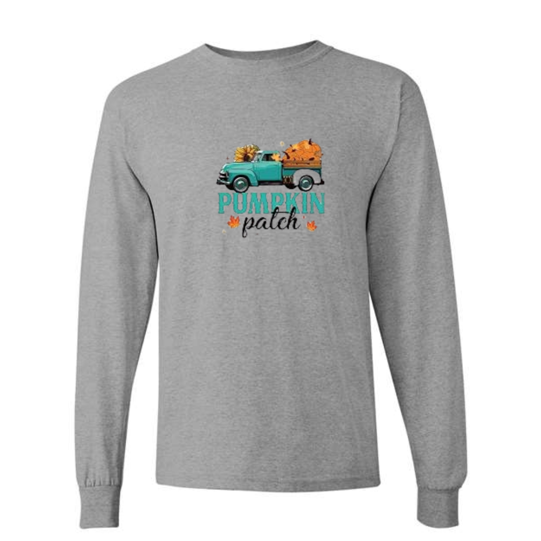Pumpkin Patch design on grey long sleeve tee
