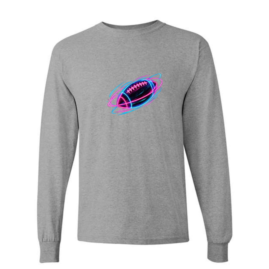 Neon Football design on grey long sleeve tee