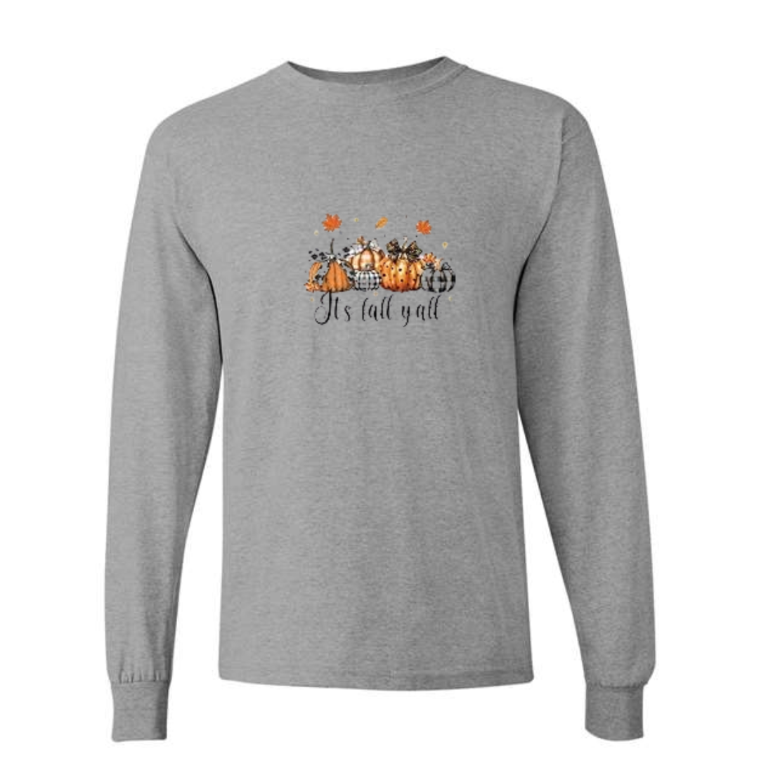 It's Fall Y'all design on grey long sleeve tee