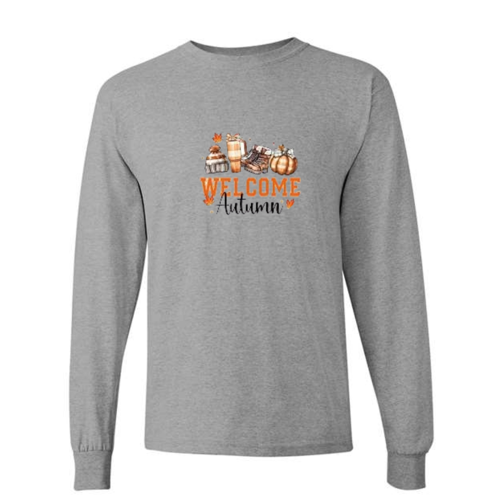 Welcome Autumn design on grey long sleeve tee