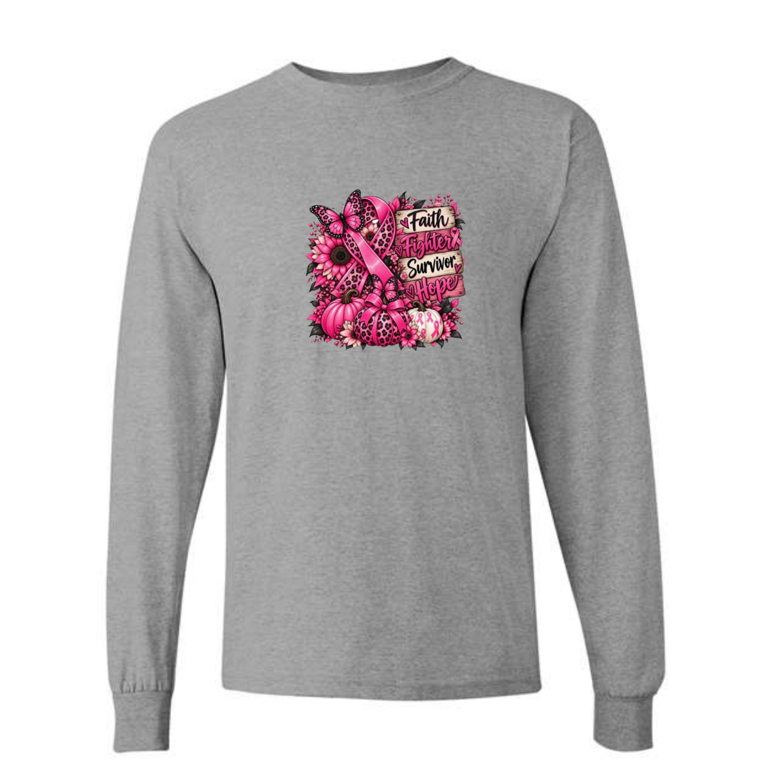 Faith Fighter Survivor Hope design on grey long sleeve tee