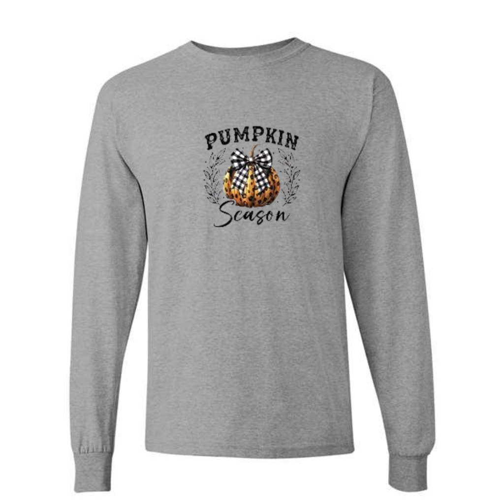 Pumpkin Season design on grey long sleeve tee