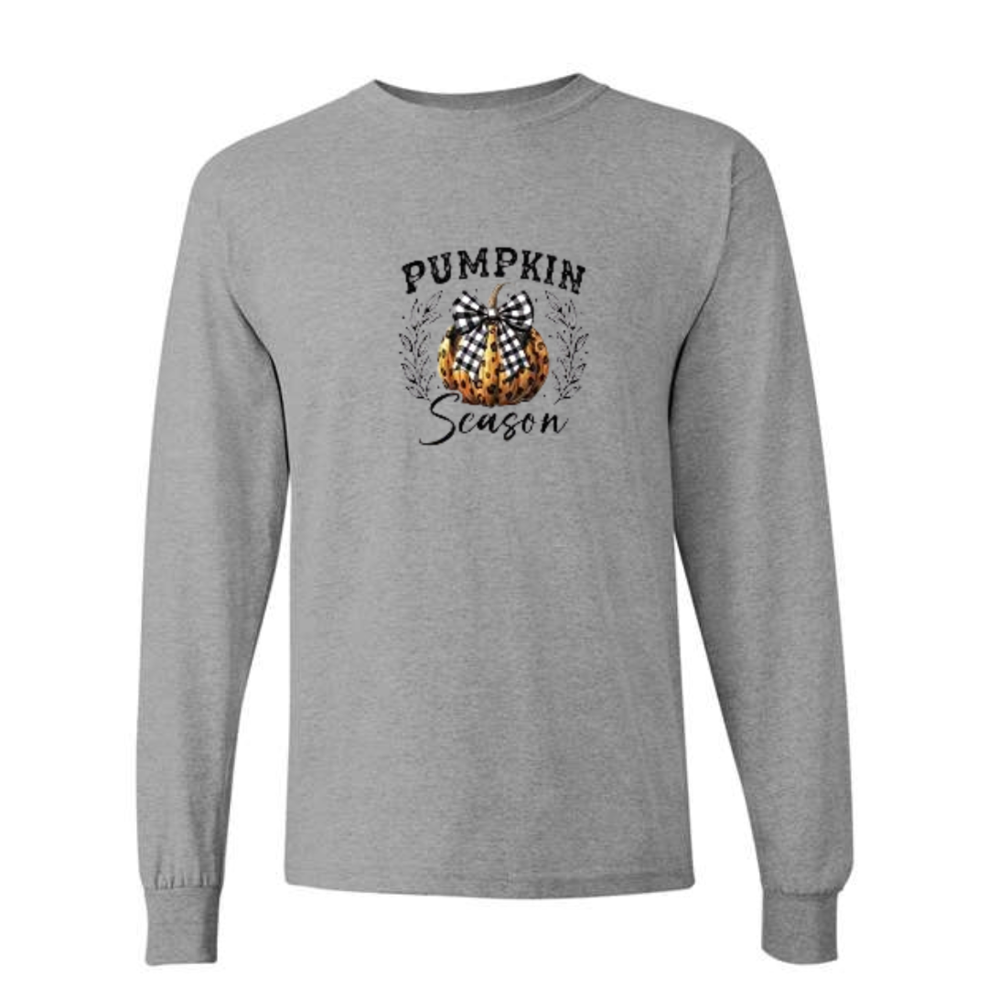 Pumpkin Season design on grey long sleeve tee