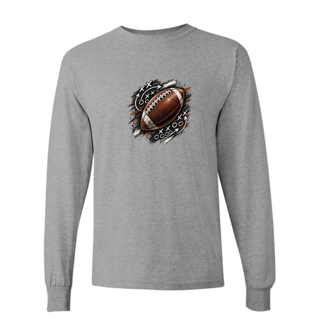 Football Playbook design on grey long sleeve tee