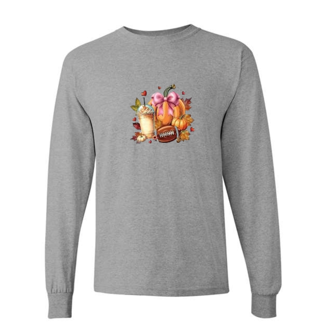 Fall Football design on grey long sleeve tee