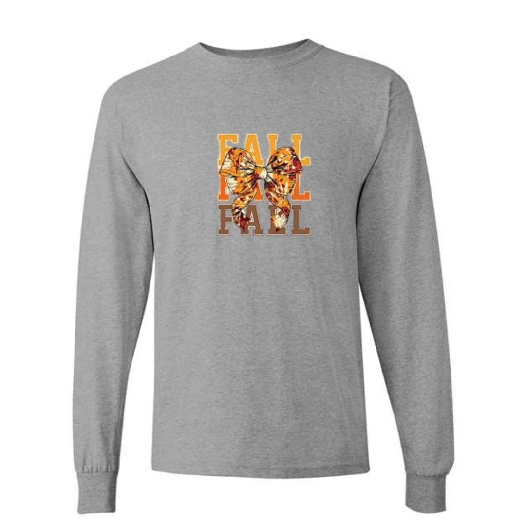 Fall Bow design on grey long sleeve tee