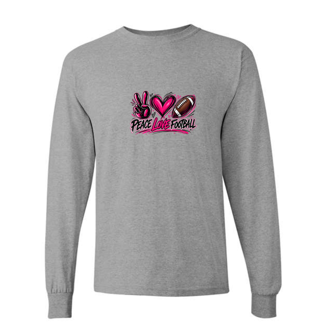 Peace Love Football design on grey long sleeve tee