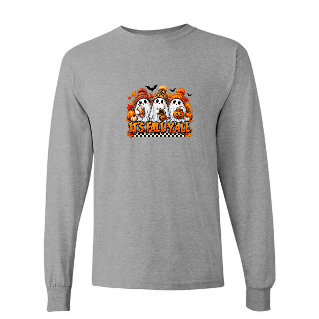 It's Fall Y'all design on grey long sleeve tee