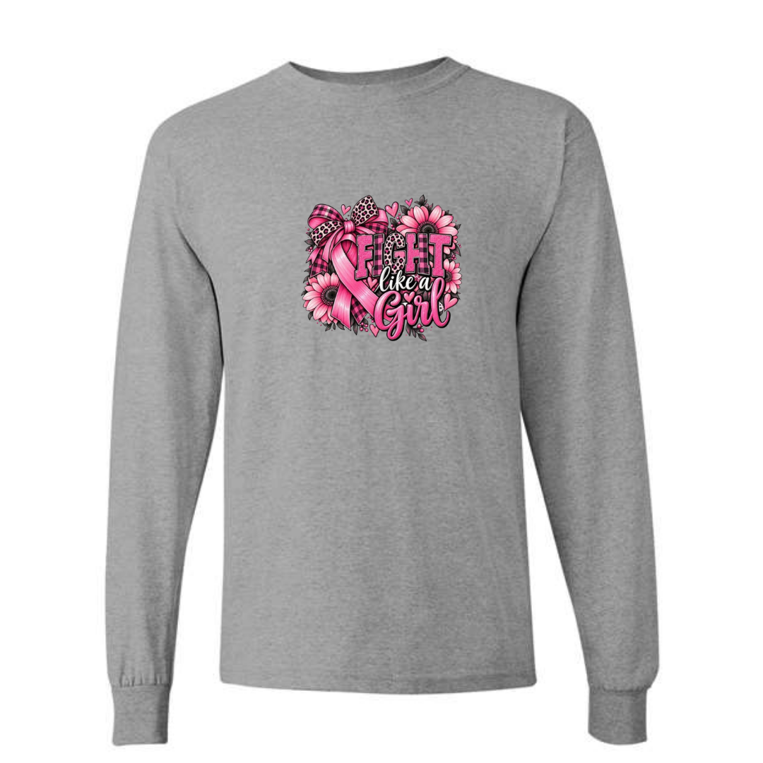 Fight Like A Girl — Sunflower Bow design on grey long sleeve tee