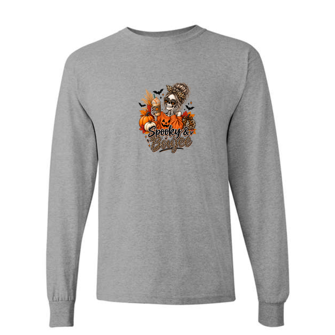 Spooky & Boujee design on grey long sleeve tee