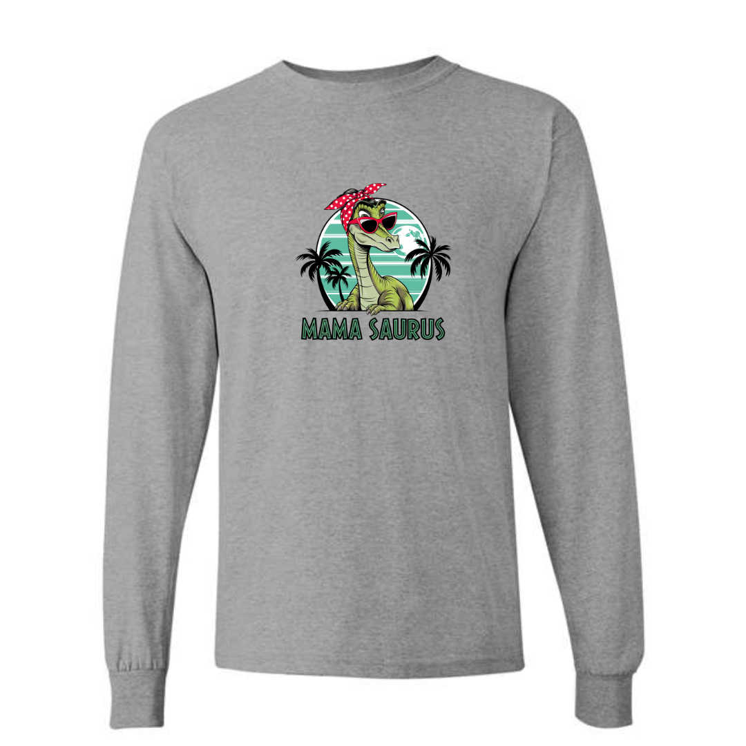 Mama Saurus design on grey long sleeve tee