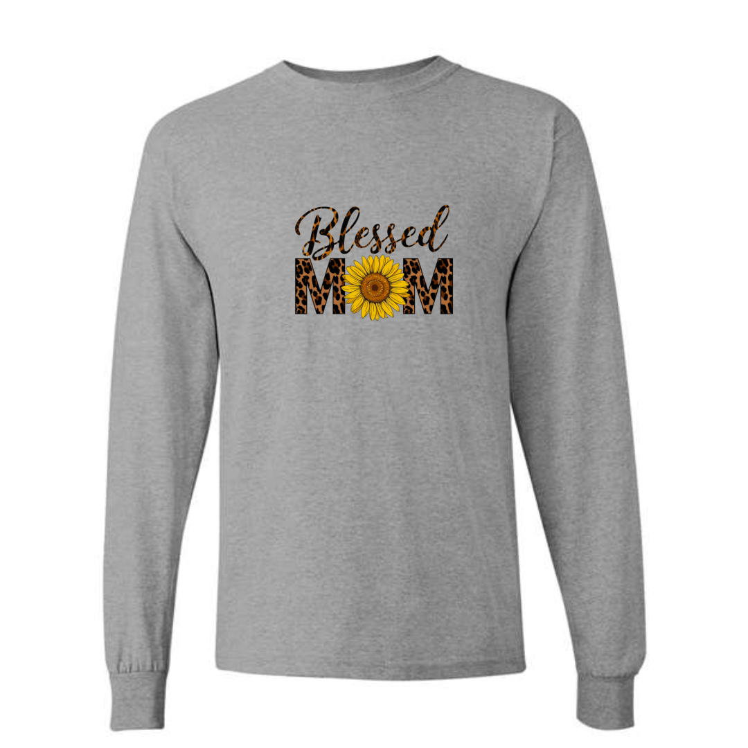Blessed Mom design on grey long sleeve tee