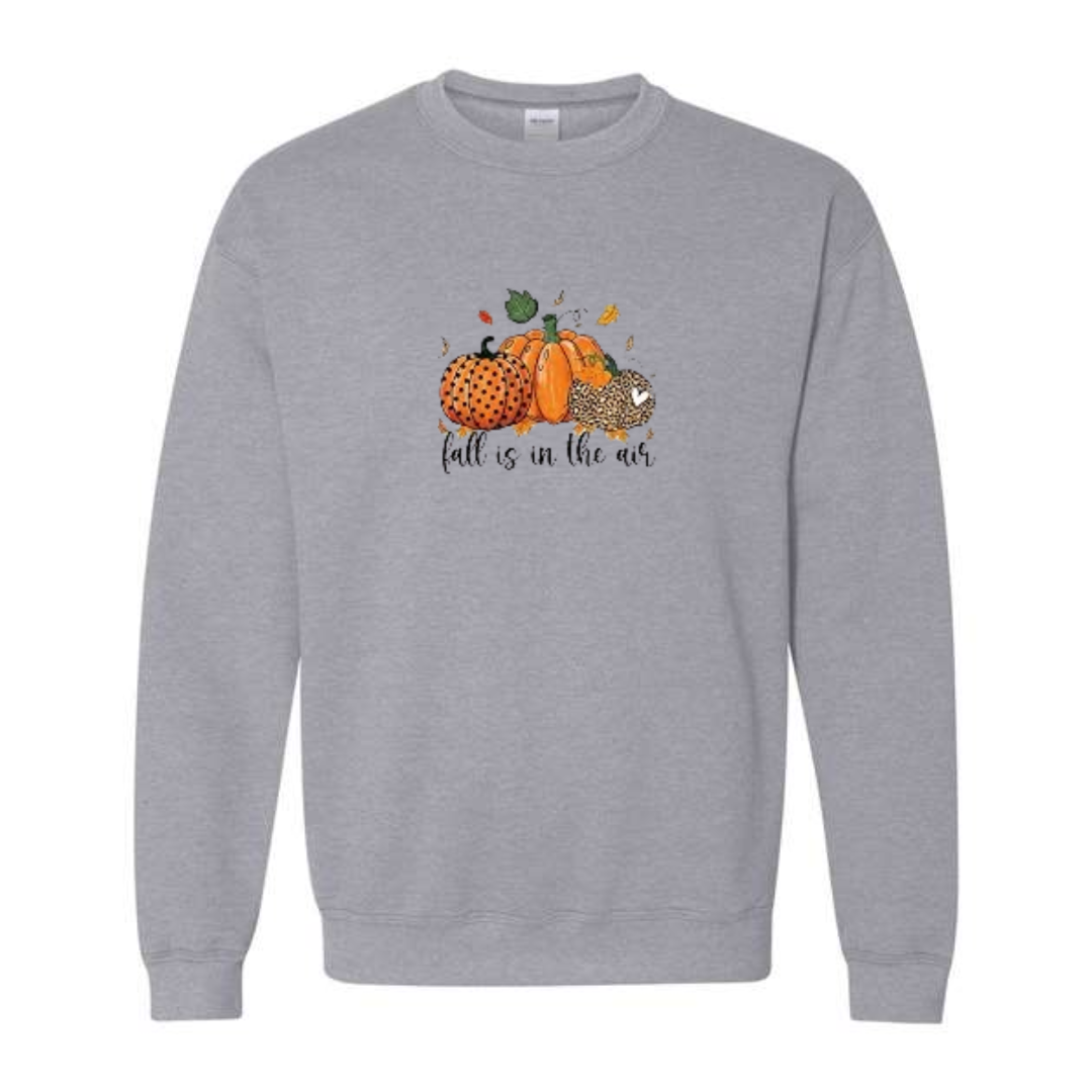 Fall Is In The Air design on grey crewneck sweatshirt