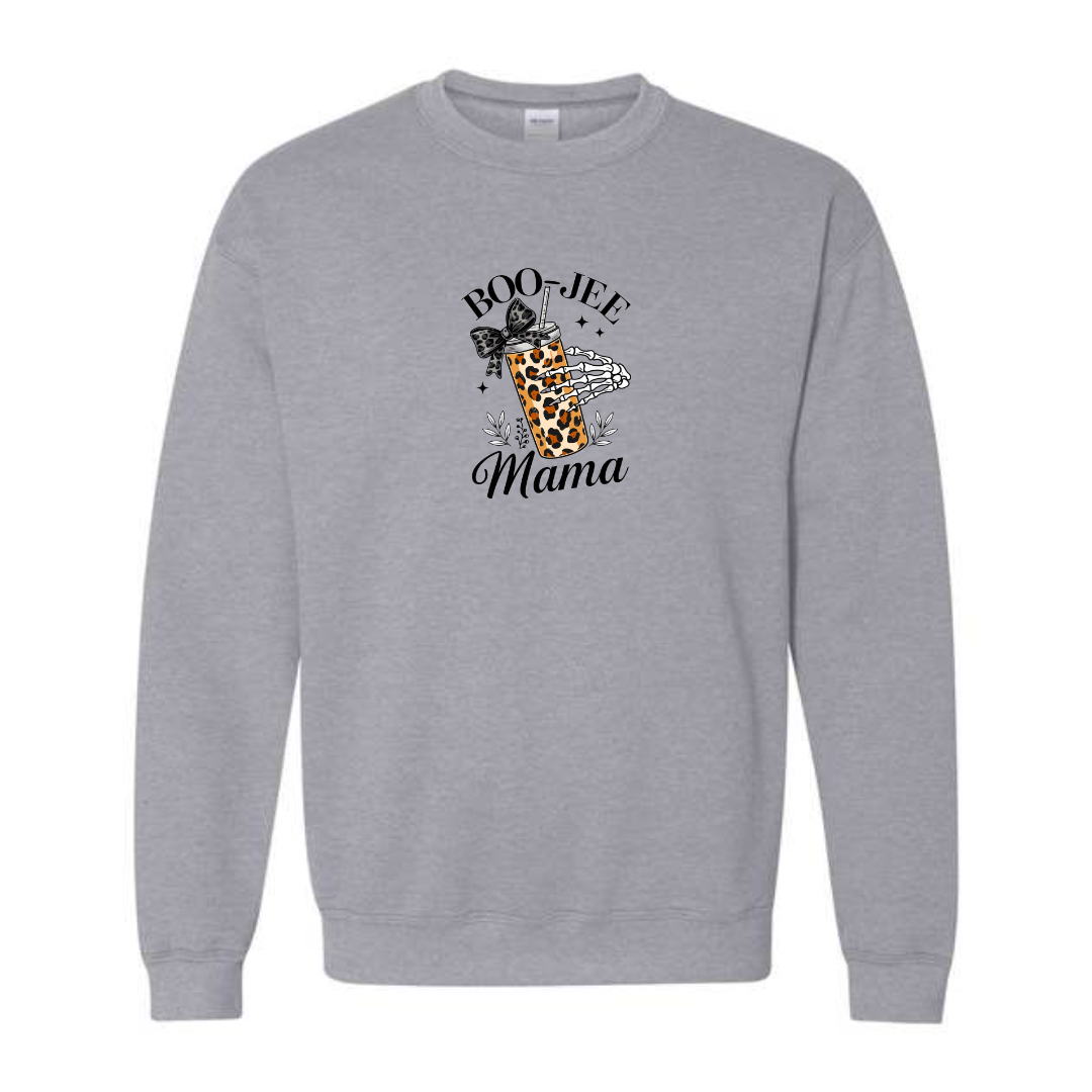 Boo-Jee Mama design on grey crewneck sweatshirt