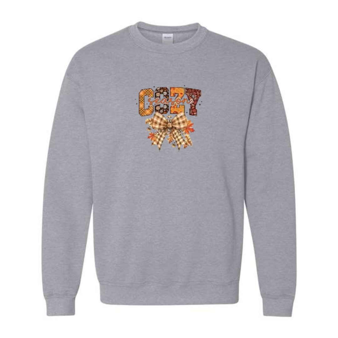 Cozy Season design on grey crewneck sweatshirt