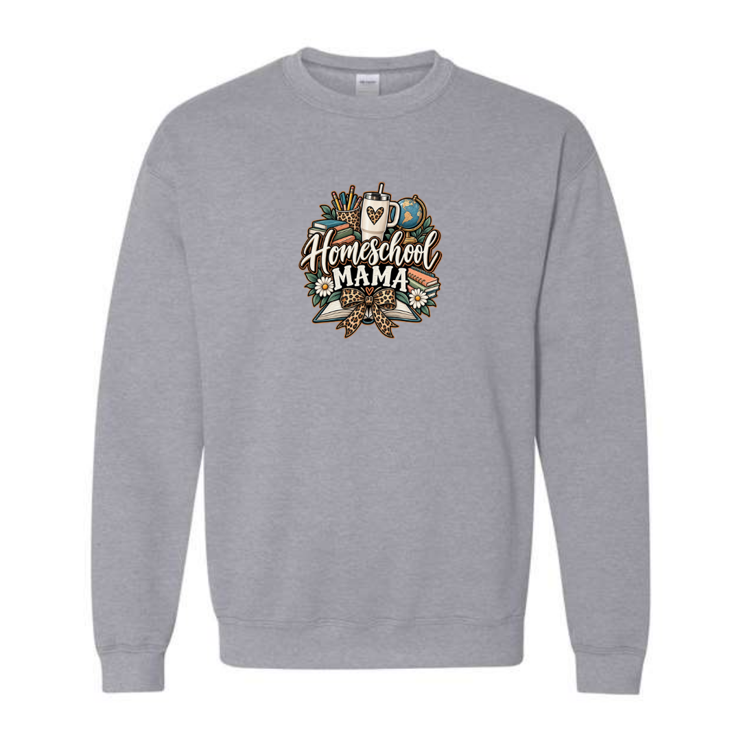 Homeschool Mama design on grey crewneck sweatshirt