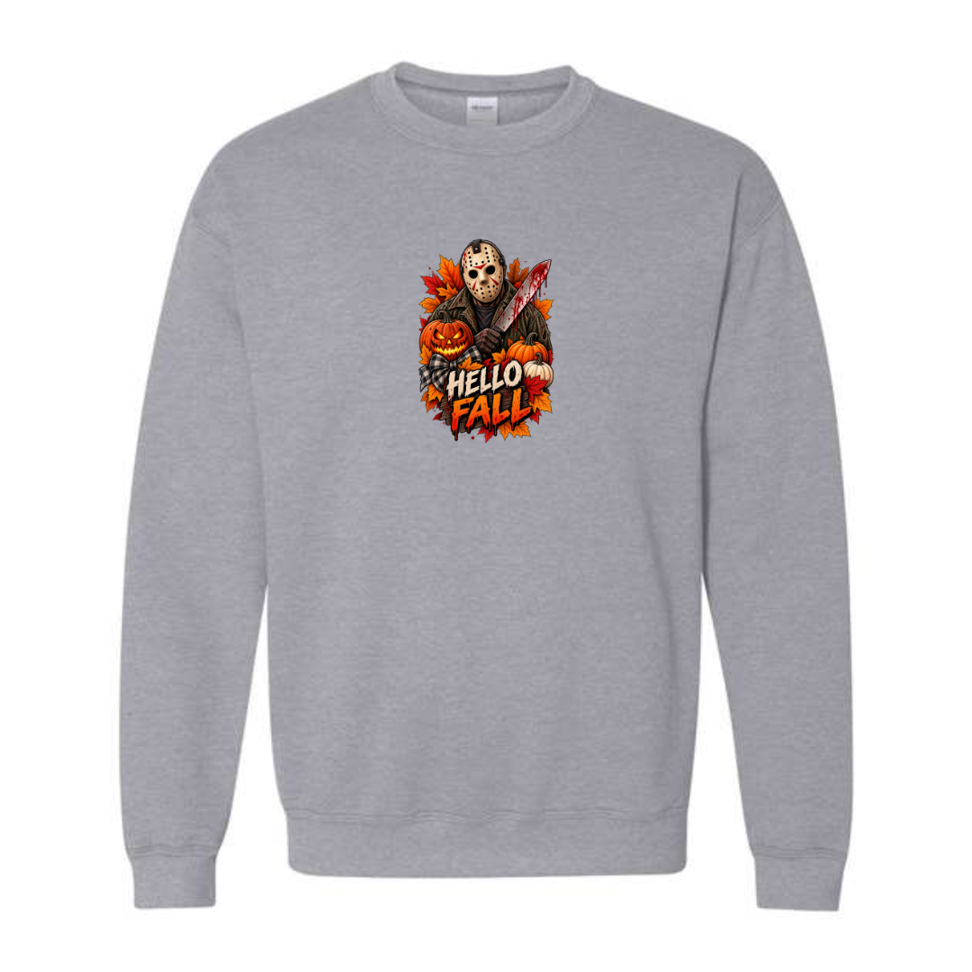 Hello Fall design on grey crewneck sweatshirt