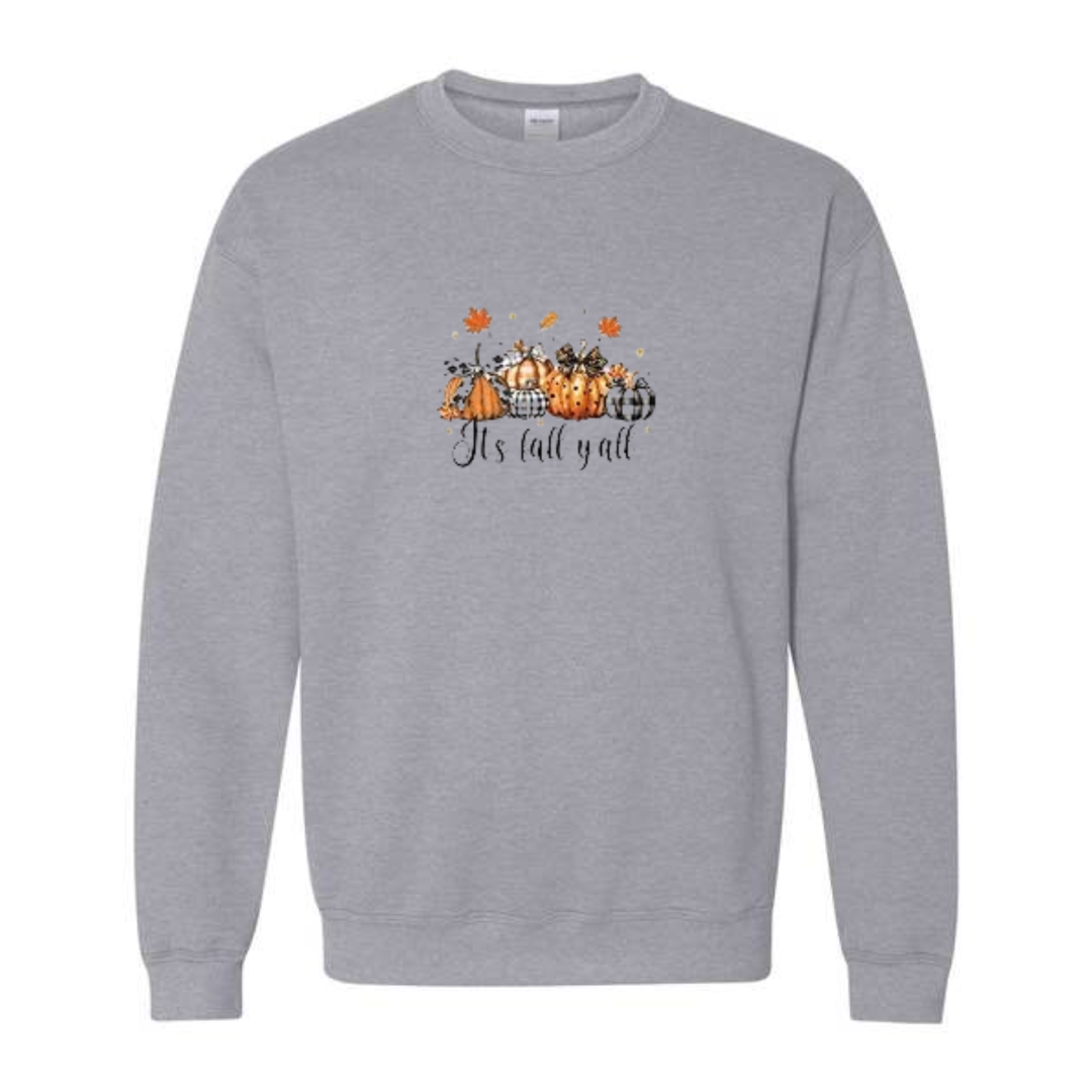 It's Fall Y'all design on grey crewneck sweatshirt