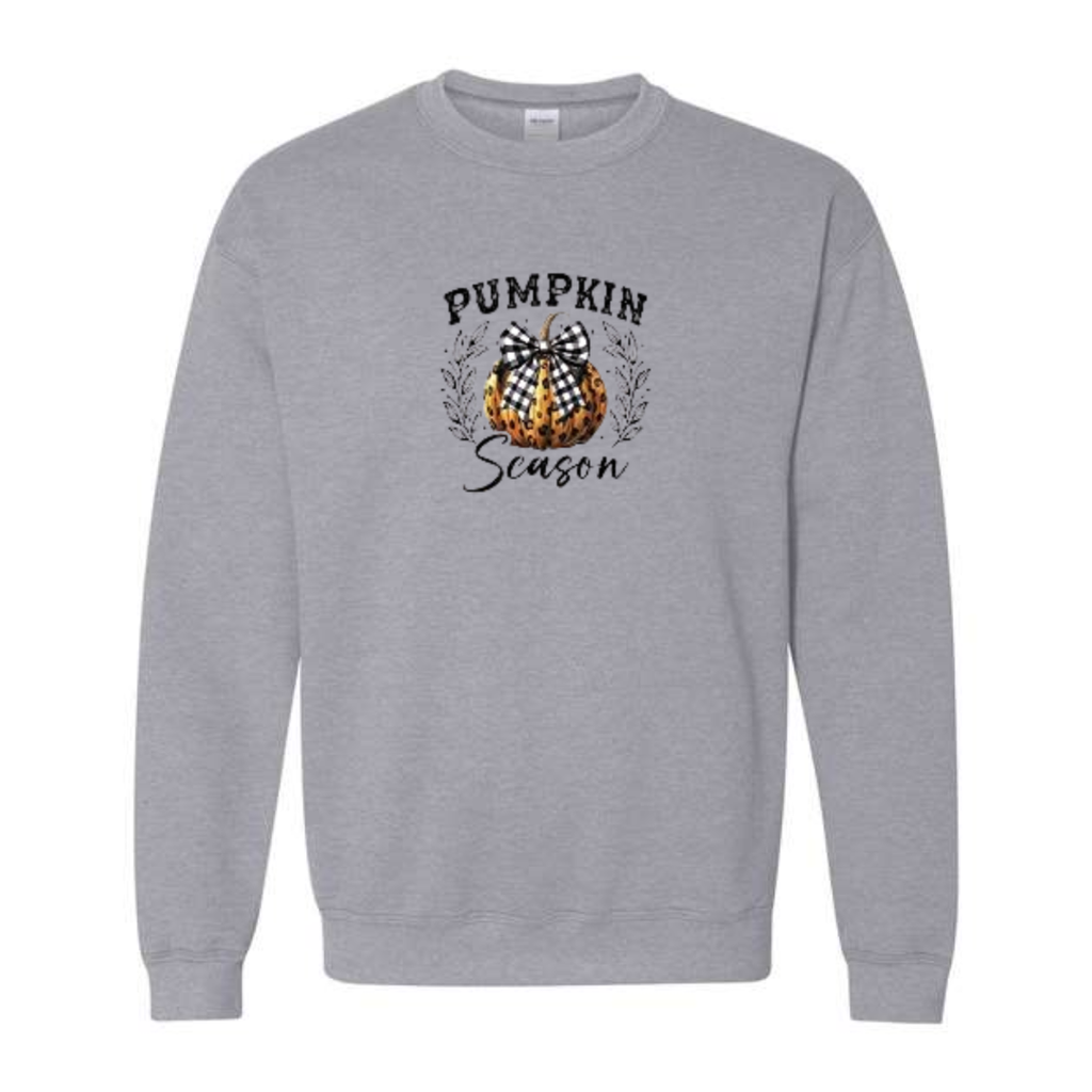 Pumpkin Season design on grey crewneck sweatshirt