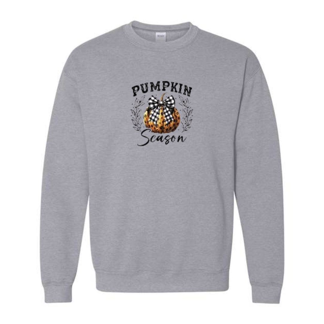 Pumpkin Season design on grey crewneck sweatshirt