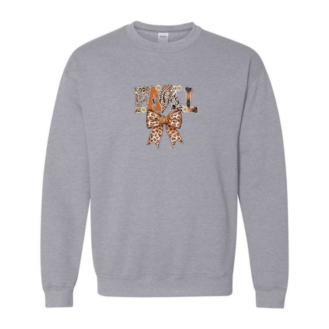 Fall Vibes design on grey crewneck sweatshirt
