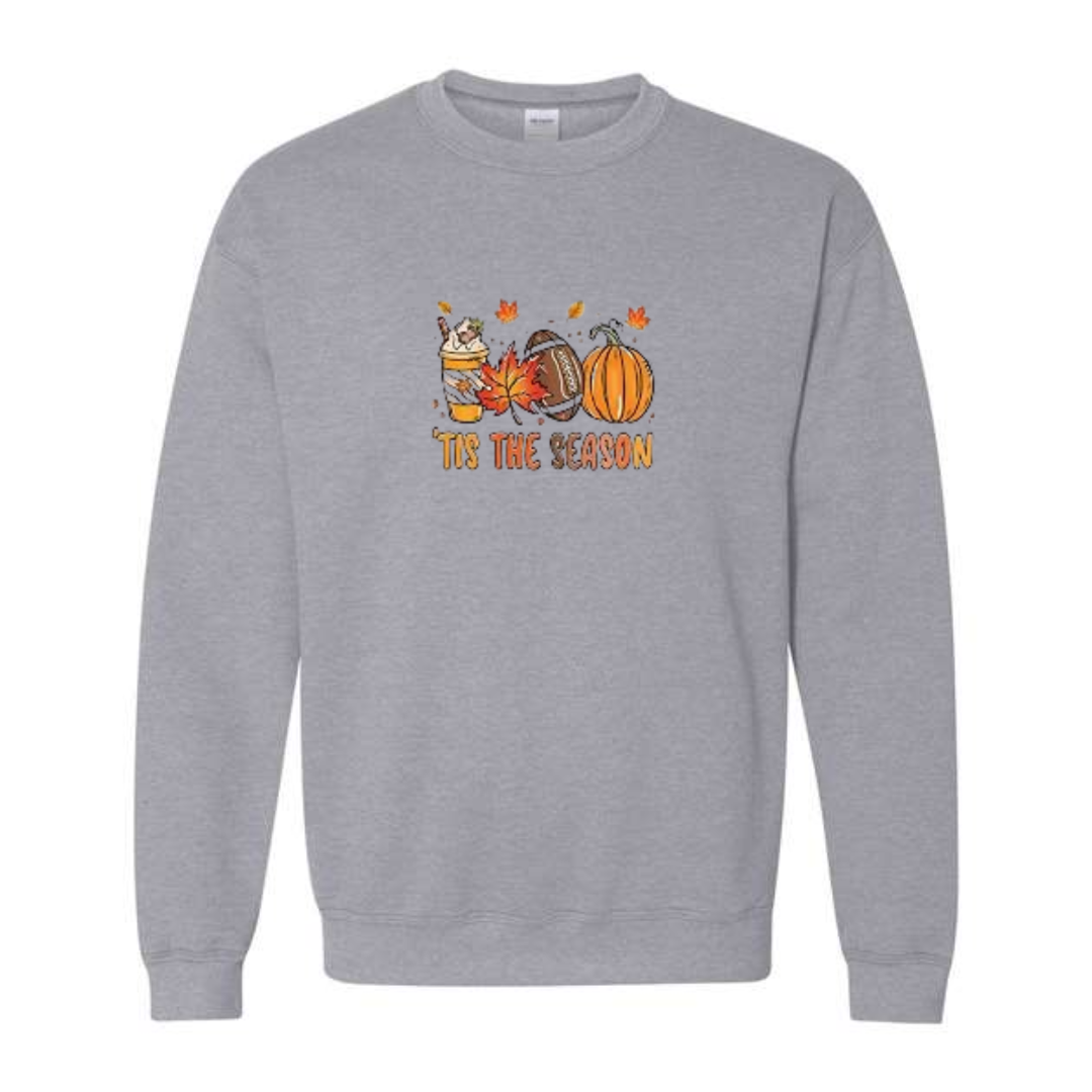 Tis The Season design on grey crewneck sweatshirt
