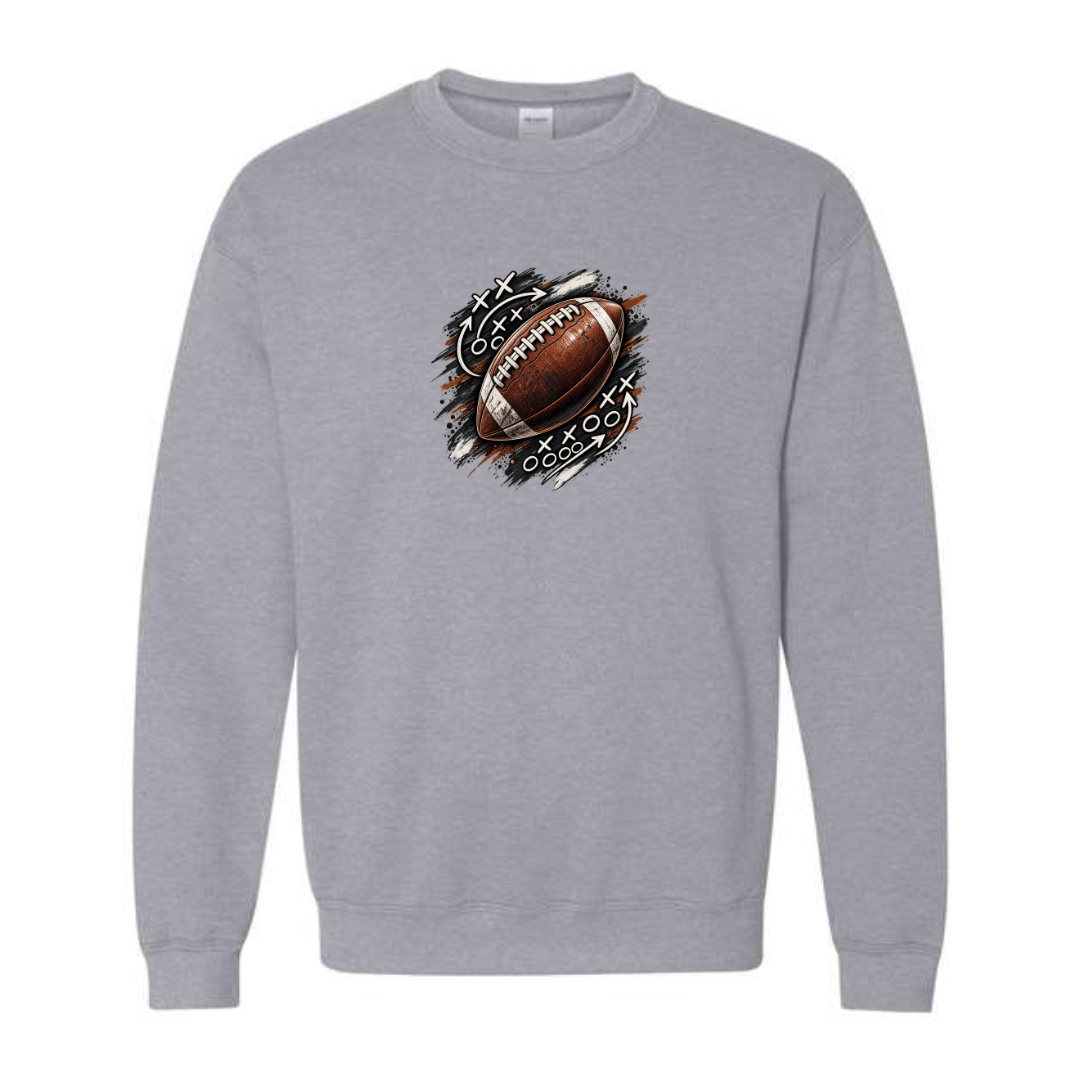 Football Playbook design on grey crewneck sweatshirt