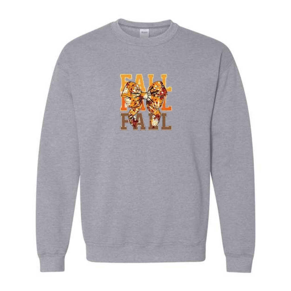 Fall Bow design on grey crewneck sweatshirt