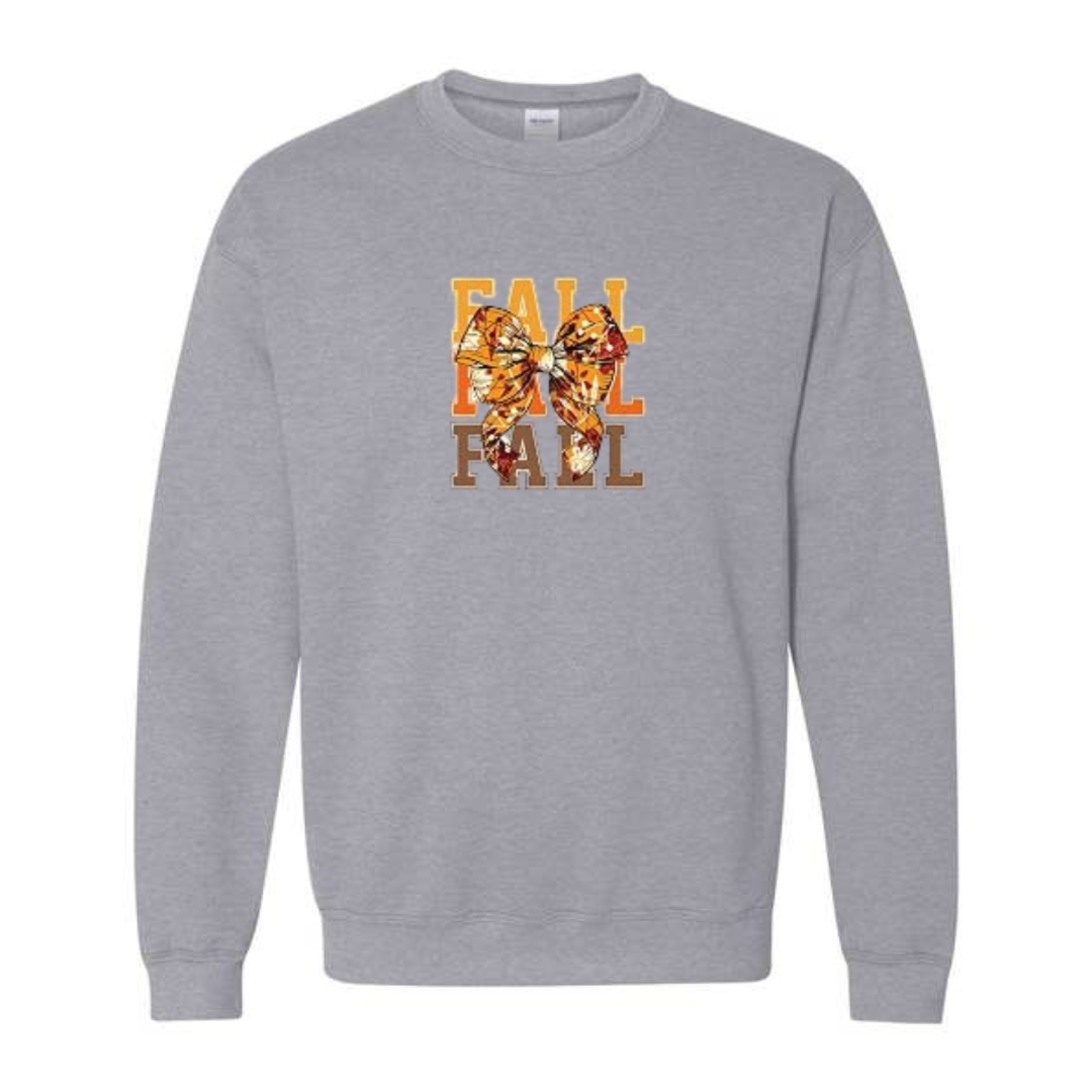 Fall Bow design on grey crewneck sweatshirt