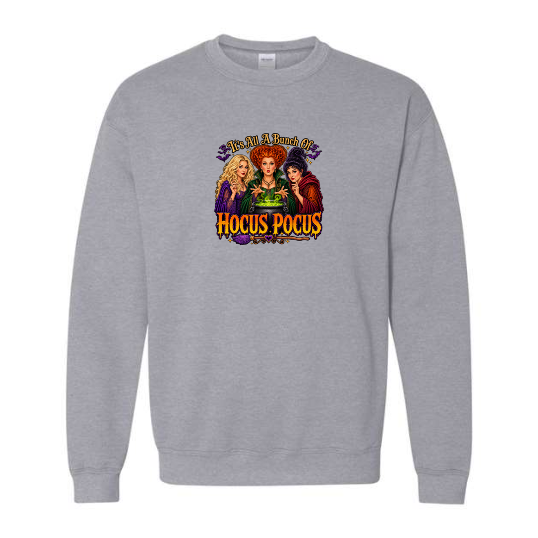 It's All A Bunch Of Hocus Pocus design on grey crewneck sweatshirt