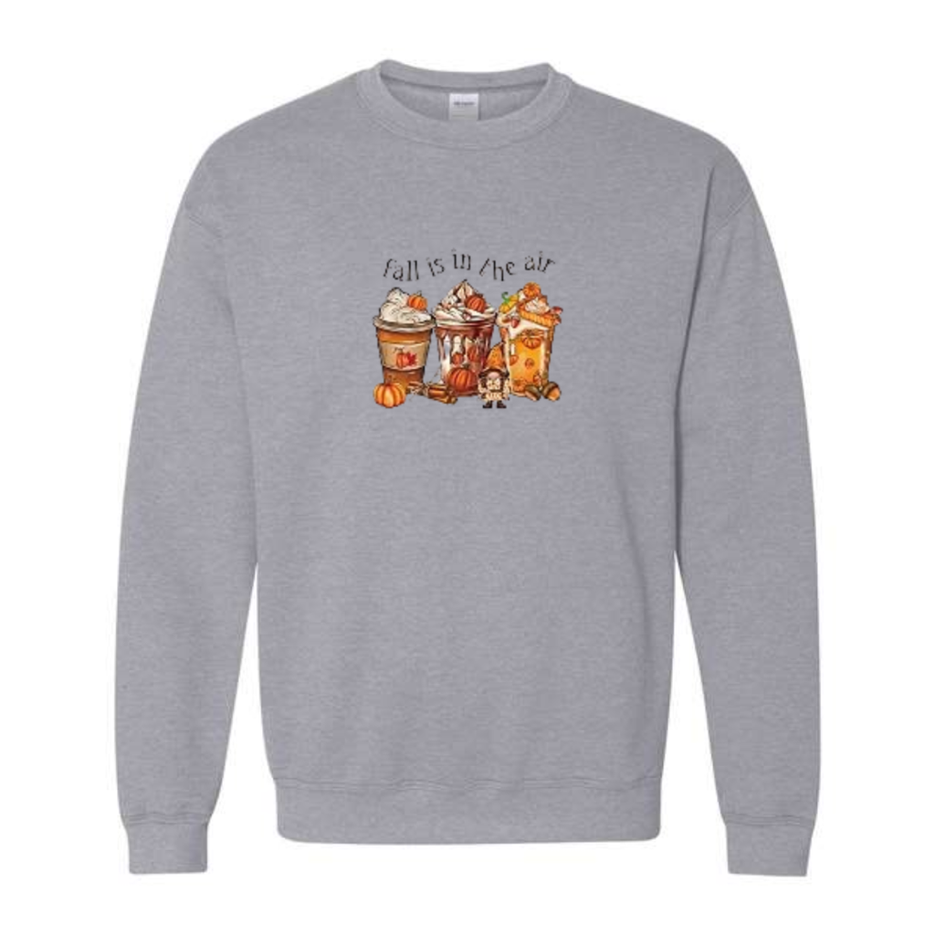 Pumpkin Spice Season design on grey crewneck sweatshirt
