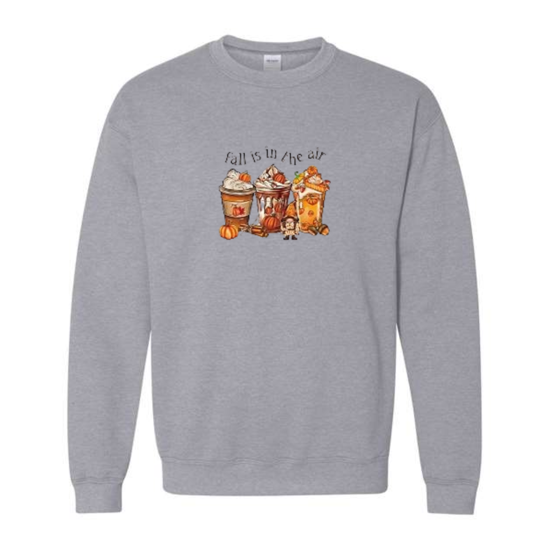 Pumpkin Spice Season design on grey crewneck sweatshirt