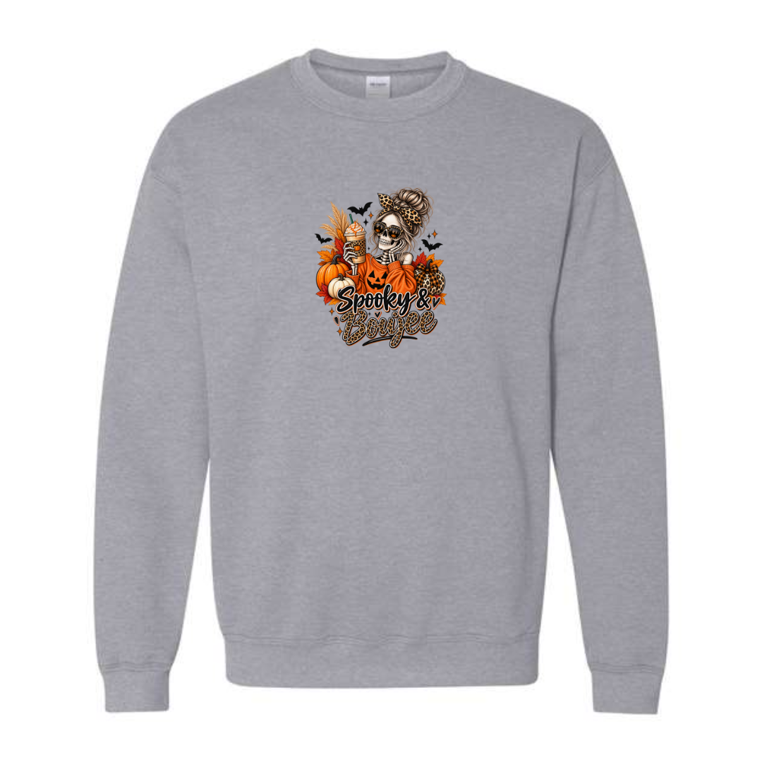 Spooky & Boujee design on grey crewneck sweatshirt