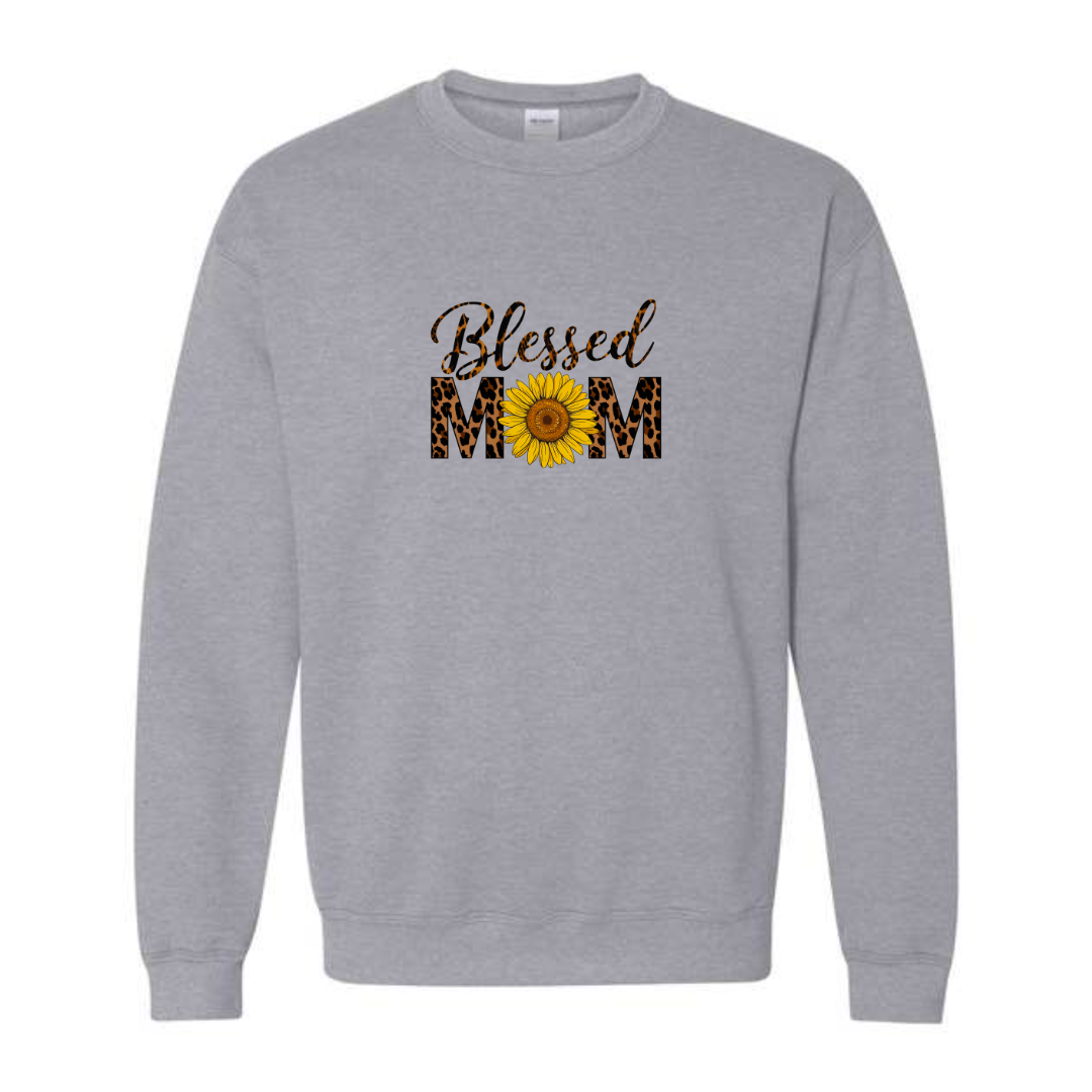 Blessed Mom design on grey crewneck sweatshirt