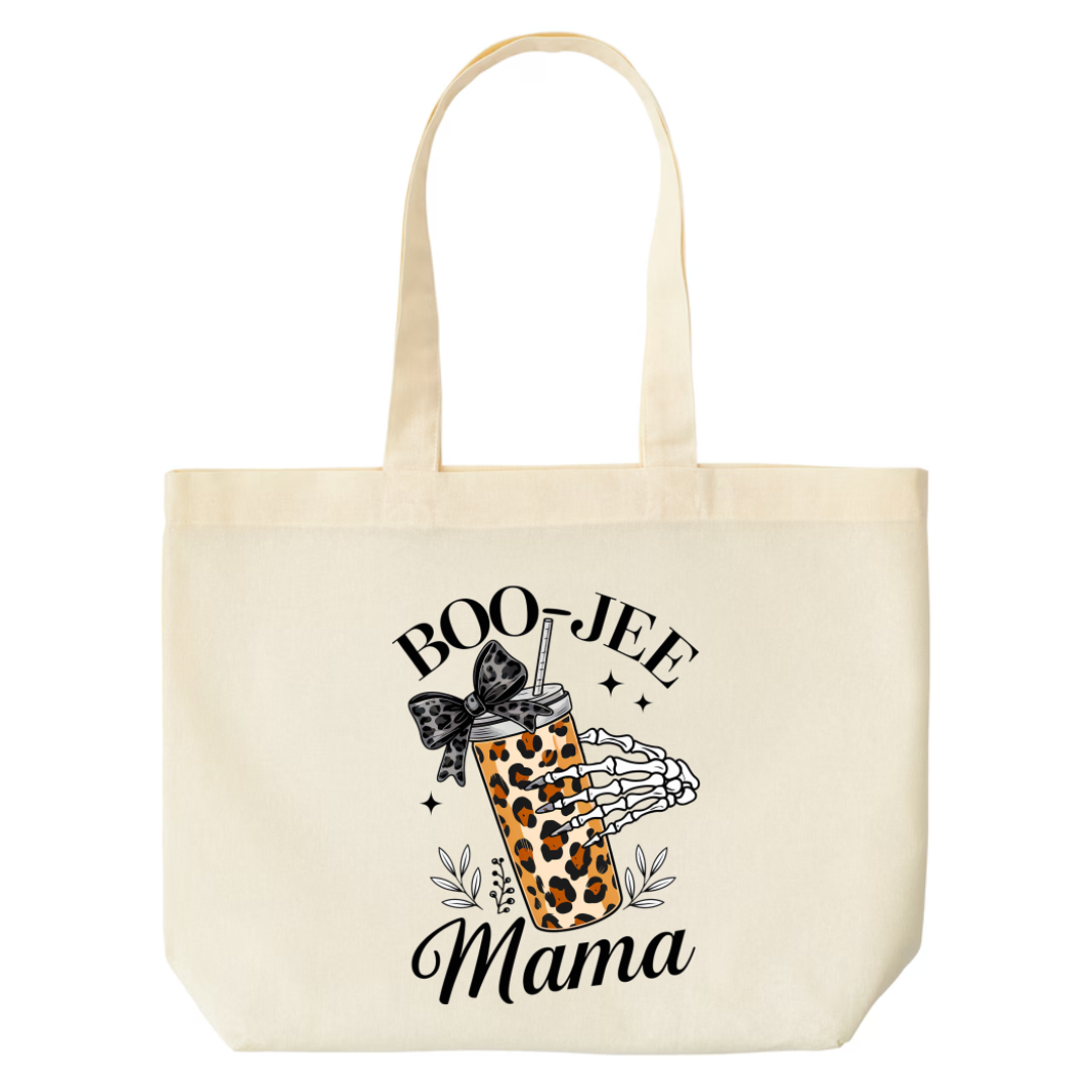 Boo-Jee Mama design on natural canvas tote