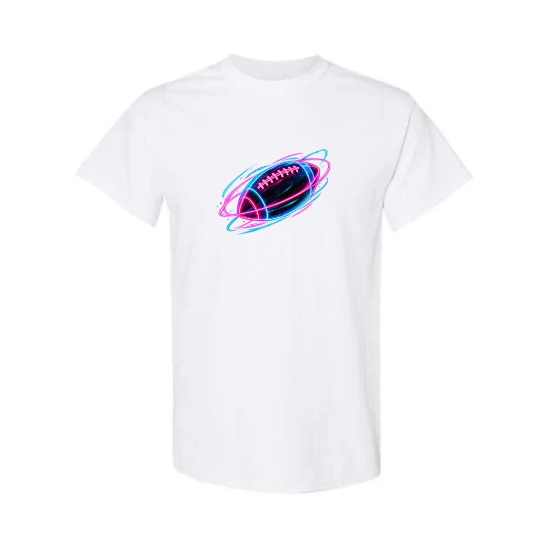 Neon Football design on white short sleeve tee